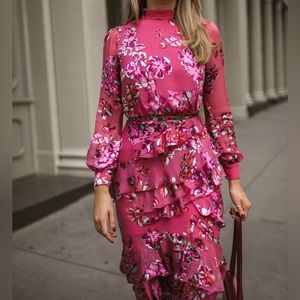 Saloni floral print midi length dress size US 6